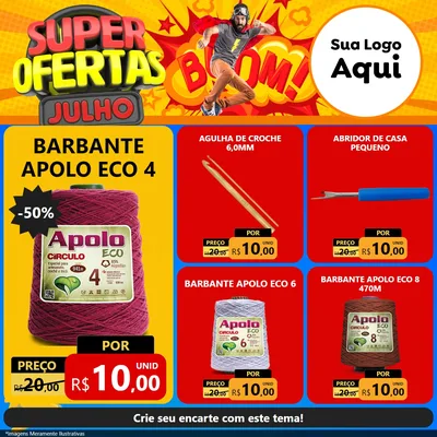 Modelo de Rede Social para Feed Facebook com o tema Super Ofertas Julho para Armarinho e Aviamentos