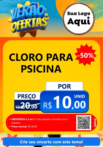 Modelo de Cartaz para Cartaz A4 Vertical com o tema Verão de Ofertas para Produtos para Piscina