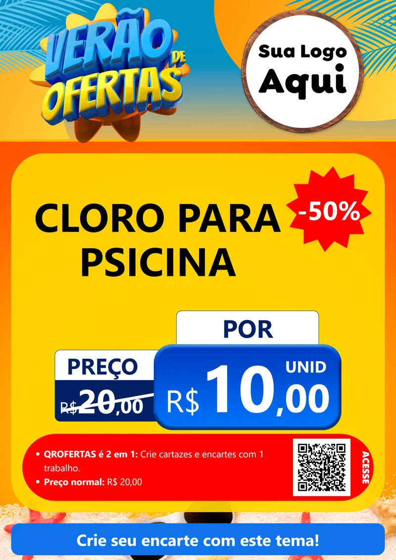 Modelo de Cartaz para Cartaz A4 Vertical com o tema Verão de Ofertas para Produtos para Piscina