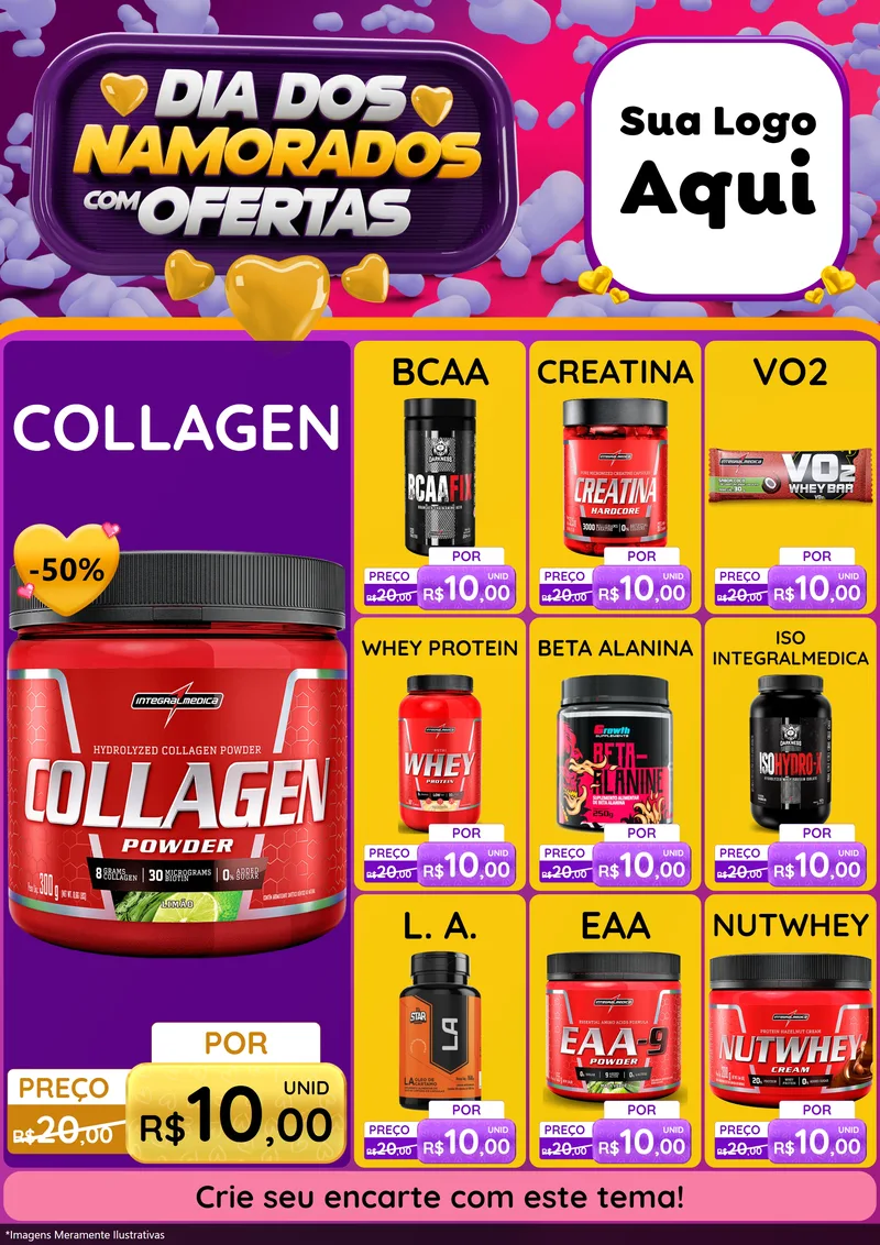 Modelo de Encarte para Encarte A4 Vertical com o tema Dia Dos Namorados Com Ofertas para Suplementos alimentares