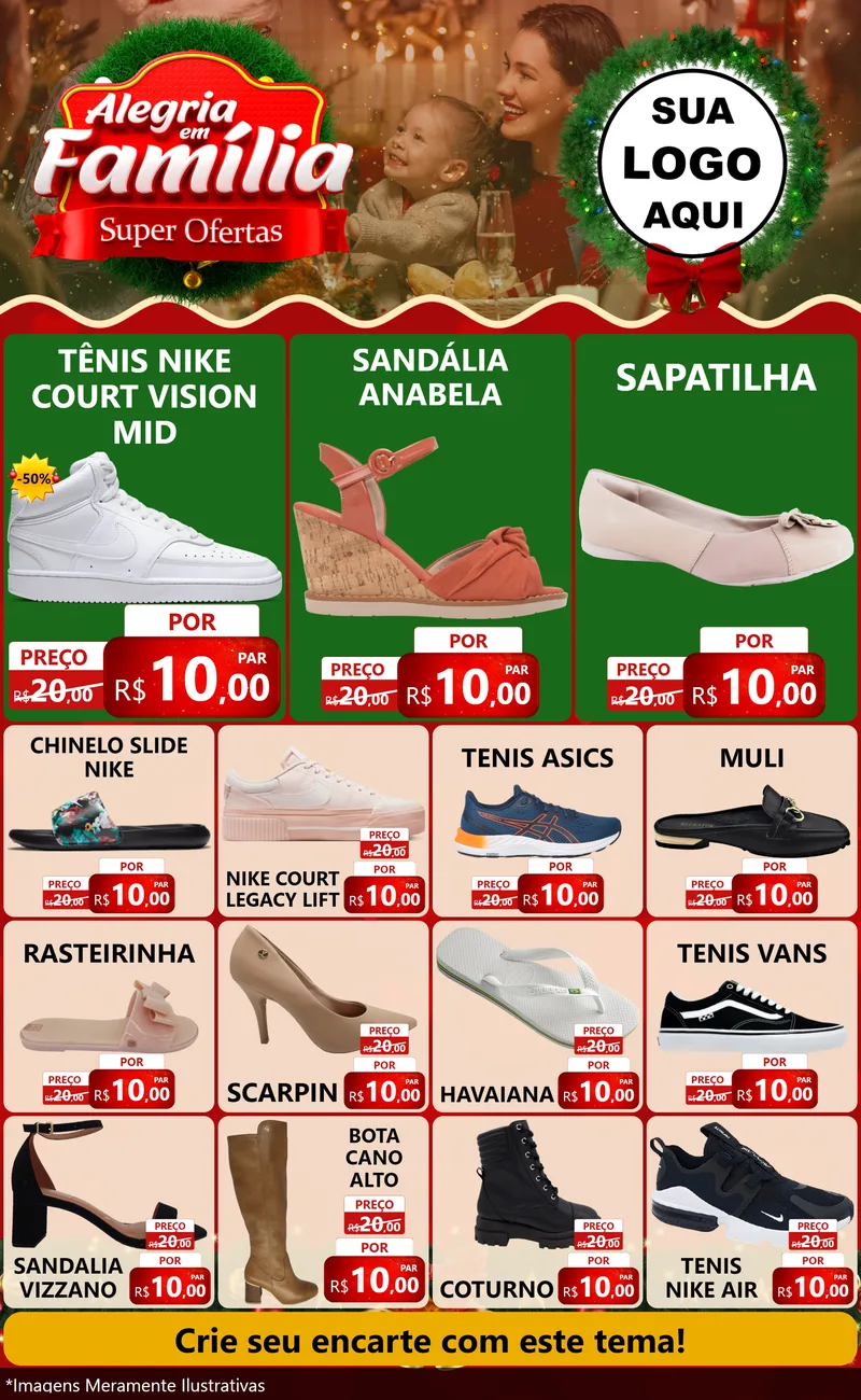 Modelo de Encarte para Encarte Grande com o tema Alegria Em Família - Super Ofertas para Calçados