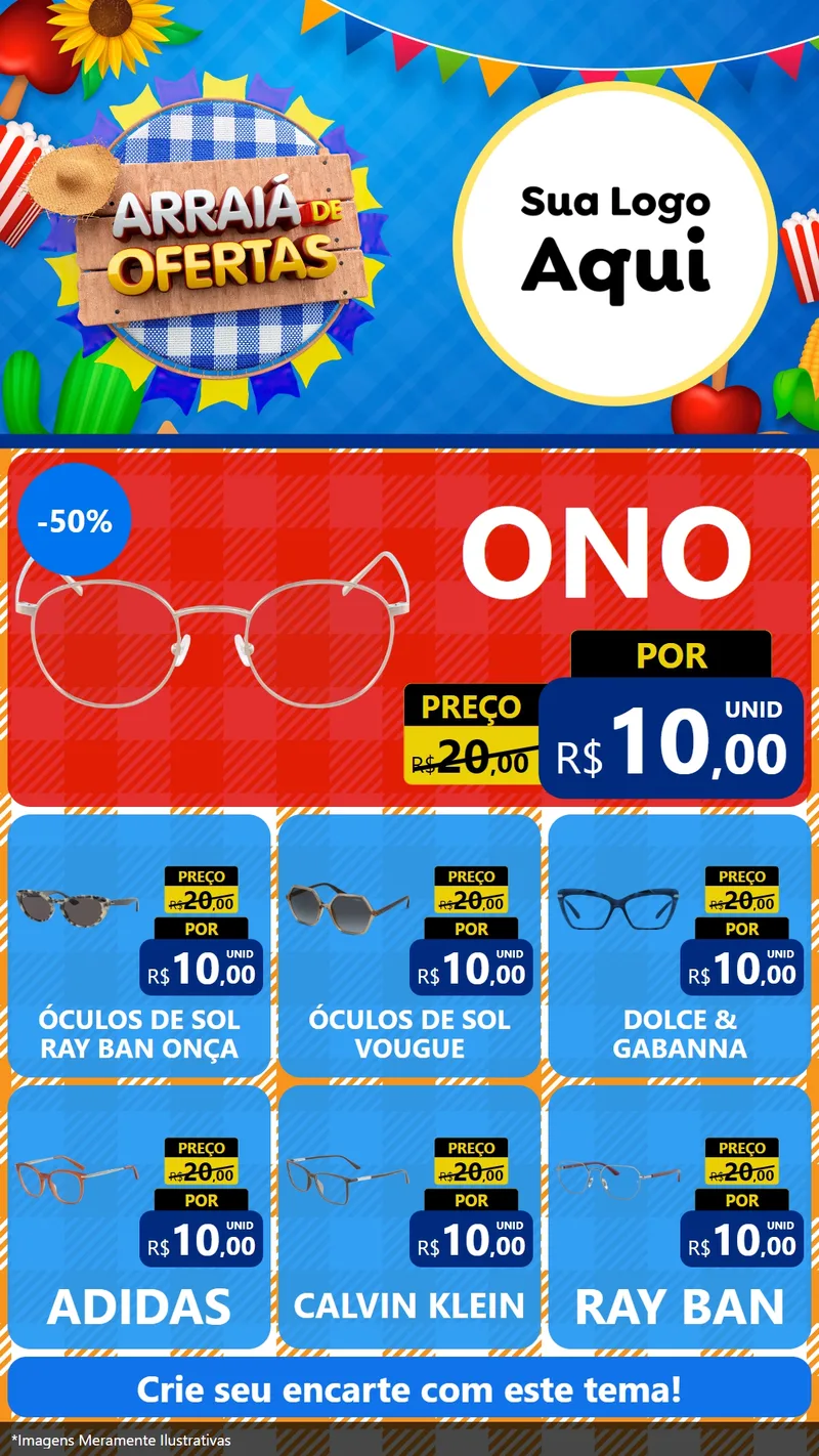 Modelo de Rede Social para Stories com o tema Arraiá de Ofertas para Óticas