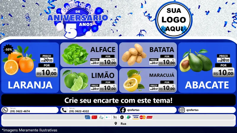 Modelo de TV para TV Horizontal com o tema Promoção de Aniversário - 5 Anos para Hortifrúti