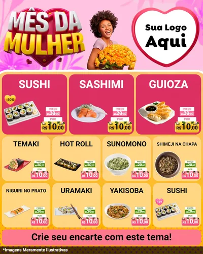 Modelo de Rede Social para Feed Instagram com o tema Mês da Mulher para Comida japonesa