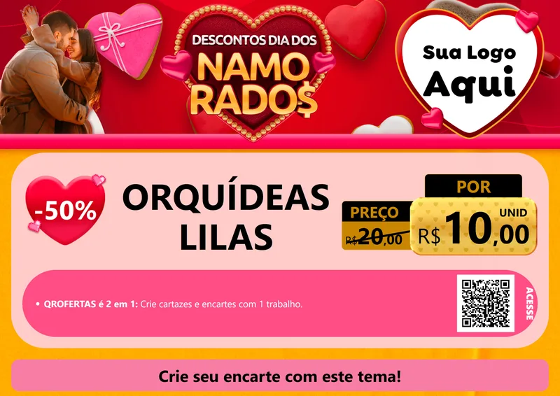 Modelo de Cartaz para Cartaz A4 Horizontal com o tema Descontos Dia dos Namorados para Floricultura e jardim
