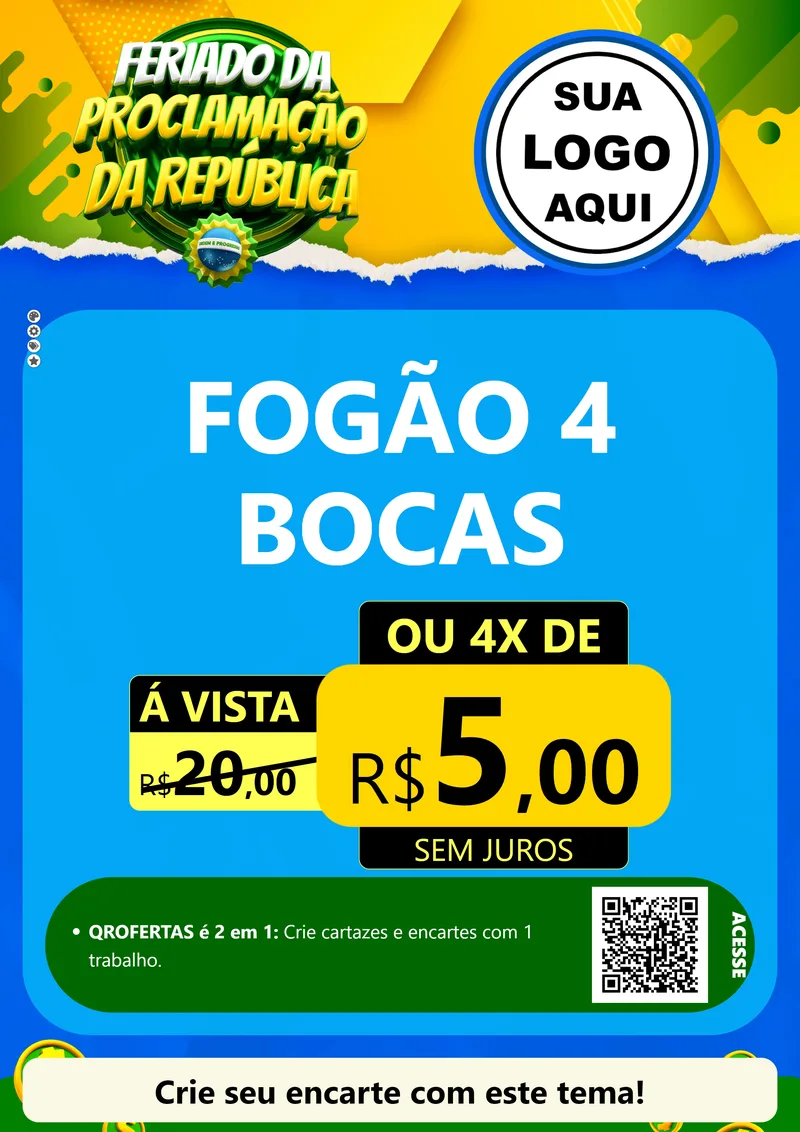 Modelo de Cartaz para Cartaz A4 Vertical com o tema Feriado da Proclamação da República para Móveis e Eletro