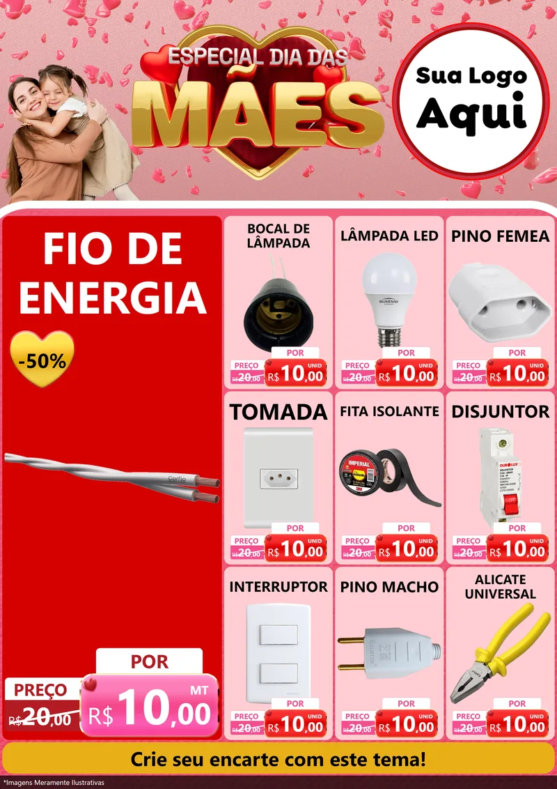 Modelo de Encarte para Encarte A4 Vertical com o tema Especial Dia Das Mães para Materiais Elétricos