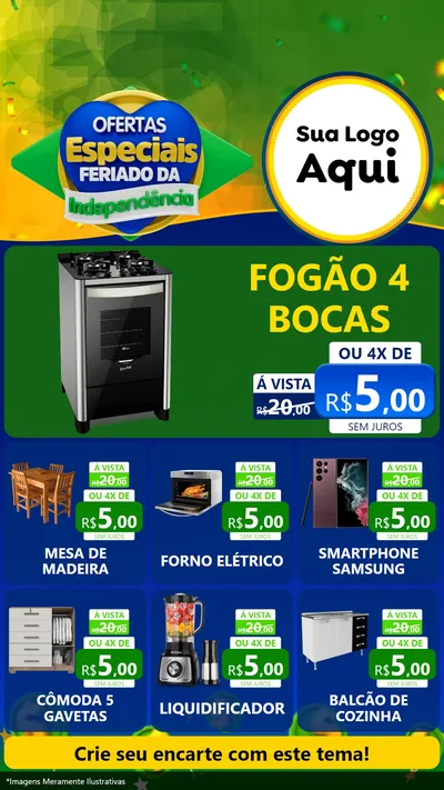 Modelo de Rede Social para Stories com o tema Ofertas Especiais Feriado da Independência para Móveis e Eletro