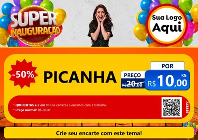 Modelo de Cartaz para Cartaz A4 Horizontal com o tema Super Inauguração para Açougue