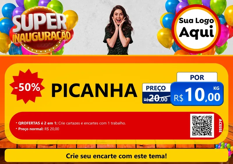 Modelo de Cartaz para Cartaz A4 Horizontal com o tema Super Inauguração para Açougue