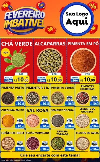 Modelo de Encarte para Encarte Grande com o tema Fevereiro Imbatível para Produtos Naturais