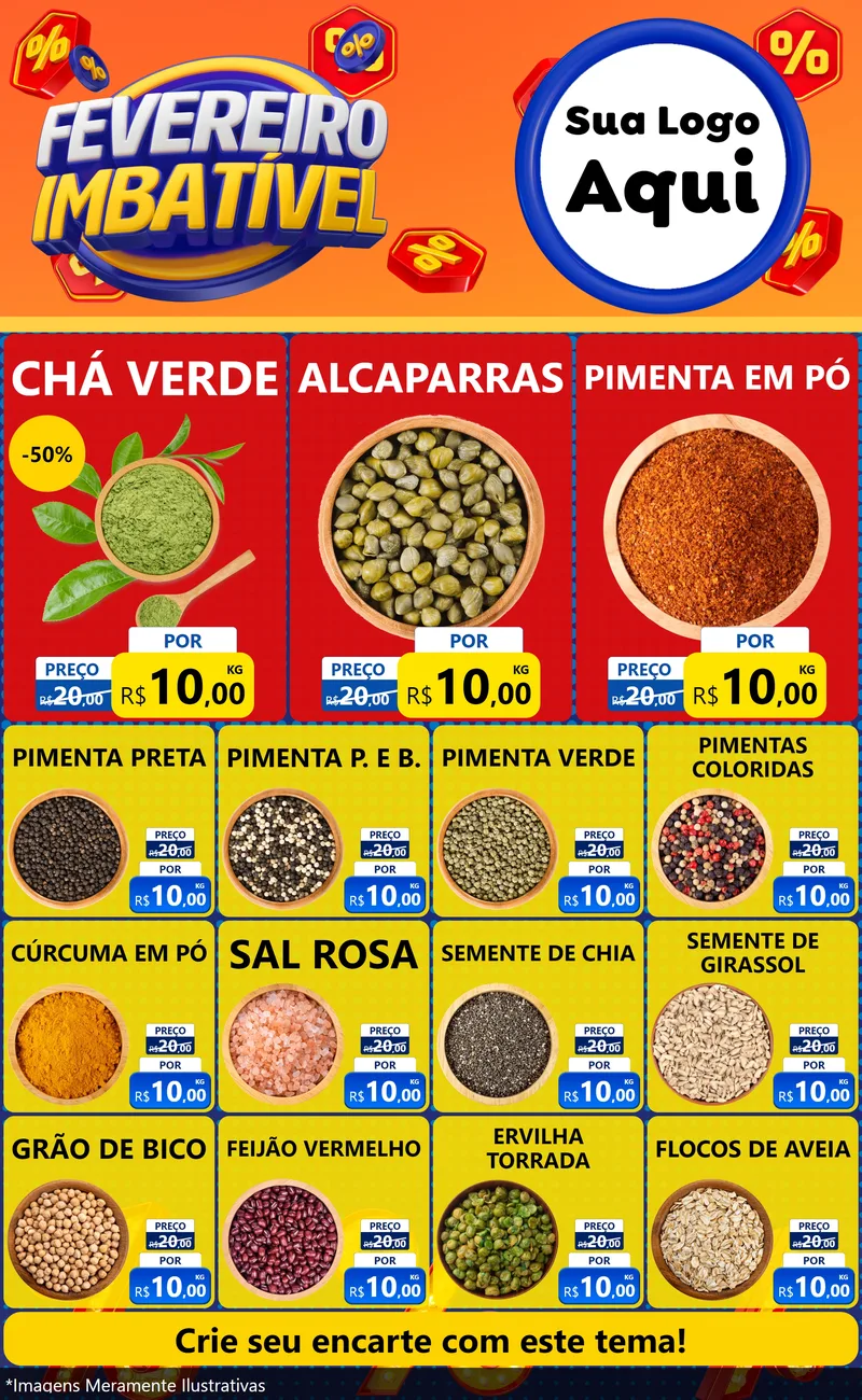 Modelo de Encarte para Encarte Grande com o tema Fevereiro Imbatível para Produtos Naturais