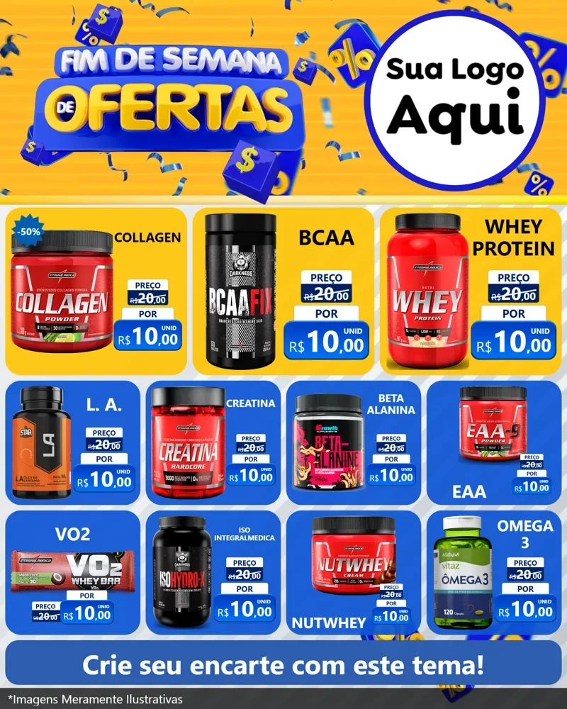 Modelo de Rede Social para Feed Instagram com o tema Fim de Semana de Ofertas para Suplementos alimentares