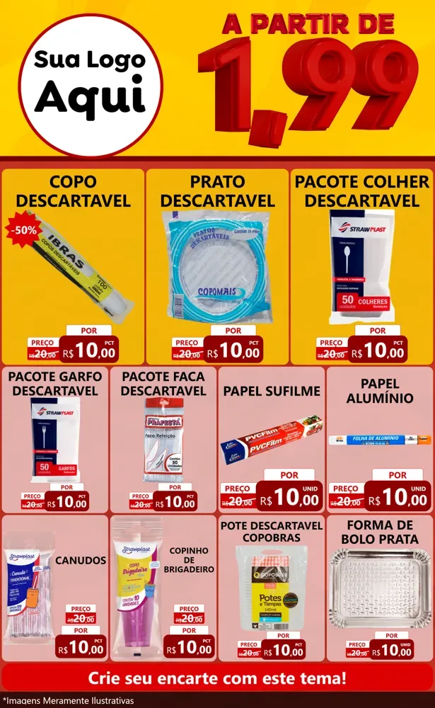 Modelo de Encarte para Encarte Grande com o tema A Partir de Um e Noventa e Nove - 1,99 para Embalagens
