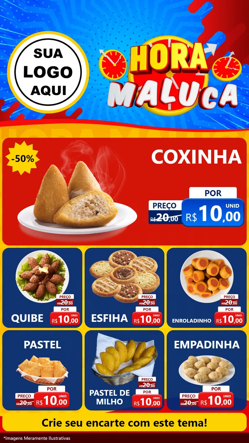 Modelo de Rede Social para Stories com o tema Hora Maluca para Salgadaria