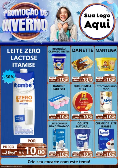 Modelo de Encarte para Encarte A4 Vertical com o tema Promoção de Inverno para Frios e Laticínios