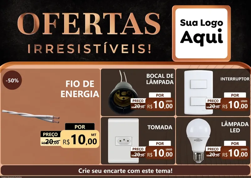 Modelo de Encarte para Encarte A4 Horizontal com o tema Ofertas Irresistíveis! para Materiais Elétricos