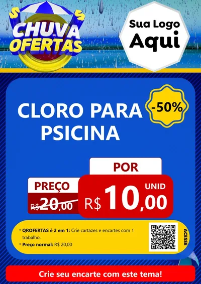 Modelo de Cartaz para Cartaz A4 Vertical com o tema Chuva de Ofertas para Produtos para Piscina