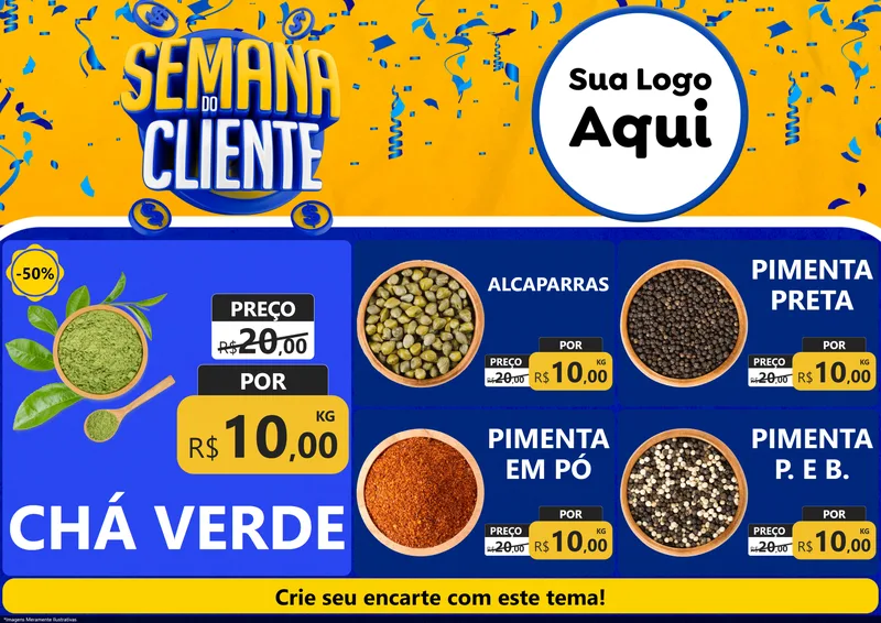 Modelo de Encarte para Encarte A4 Horizontal com o tema Semana do Cliente para Produtos Naturais