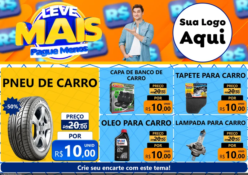 Modelo de Encarte para Encarte A4 Horizontal com o tema Leve Mais, Pague Menos para Auto peças
