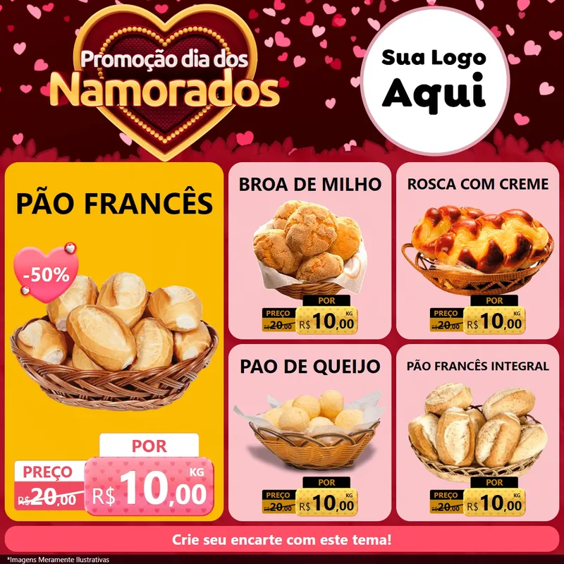 Modelo de Rede Social para Feed Facebook com o tema Promoção Dia Dos Namorados para Padaria