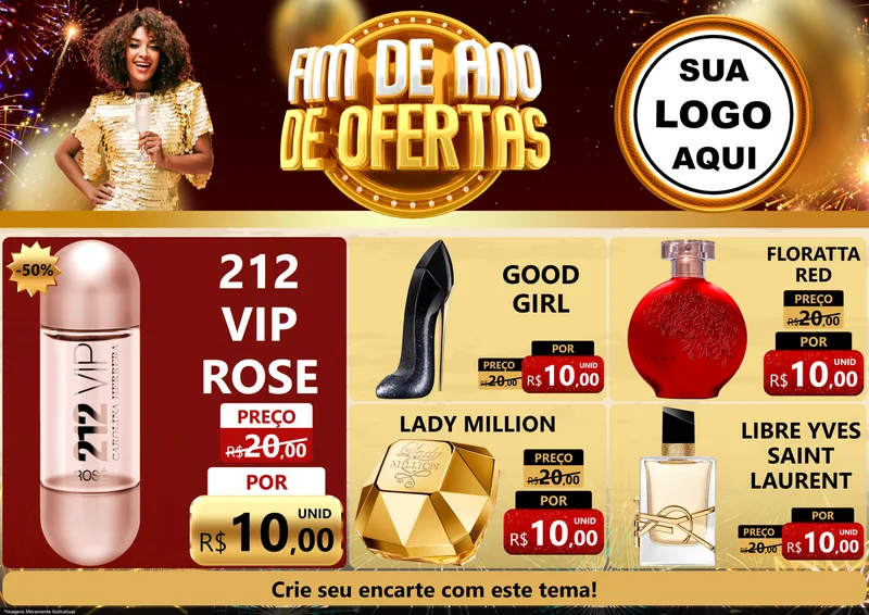 Modelo de Encarte para Encarte A4 Horizontal com o tema Fim de Ano de Ofertas para Perfumes