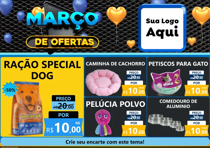 Modelo de Encarte para Encarte A4 Horizontal com o tema Março de Ofertas para Pet Shop