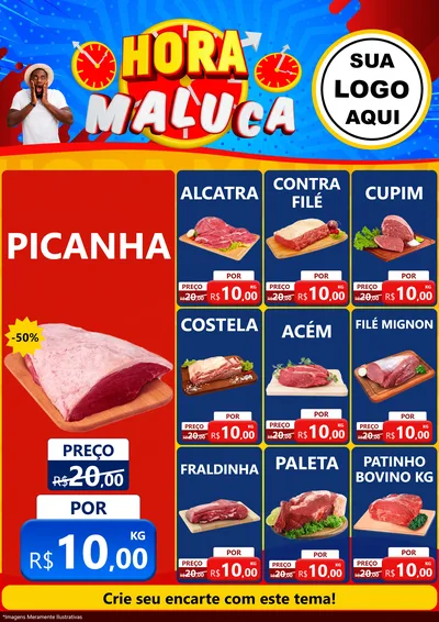 Modelo de Encarte para Encarte A4 Vertical com o tema Hora Maluca para Açougue