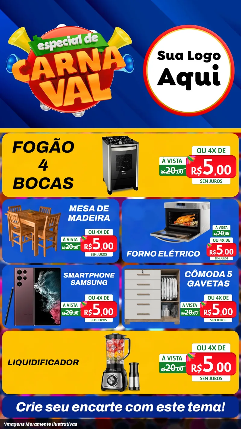 Modelo de TV para TV Vertical com o tema Especial de Carnaval para Móveis e Eletro