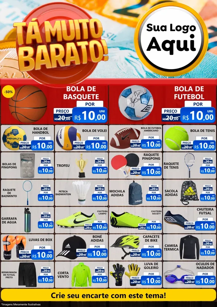 Modelo de Encarte para Encarte A4 Vertical com o tema Está Muito Barato para Artigos Esportivos