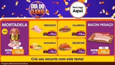 Modelo de TV para TV Horizontal com o tema Dia do Cliente para Frios e Laticínios