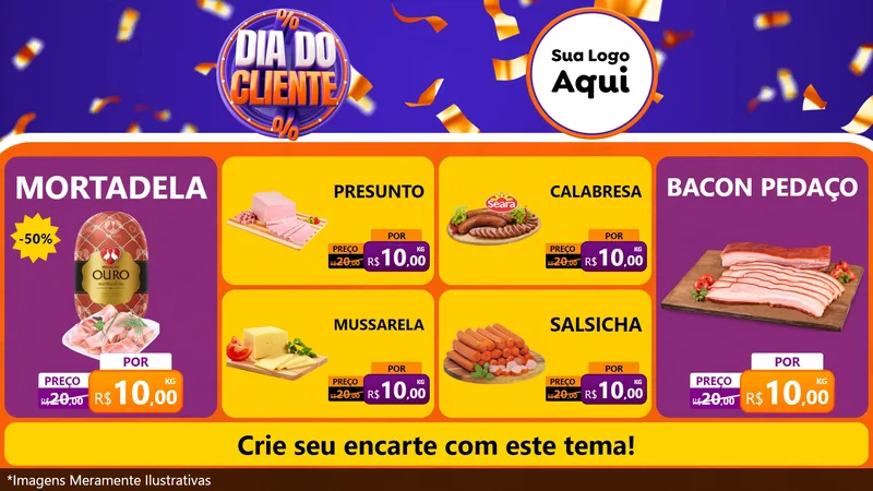 Modelo de TV para TV Horizontal com o tema Dia do Cliente para Frios e Laticínios