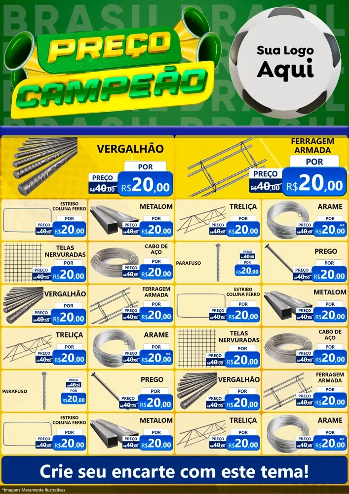 Modelo de Encarte para Encarte A4 Vertical com o tema Preço Campeão - Copa para Ferragens