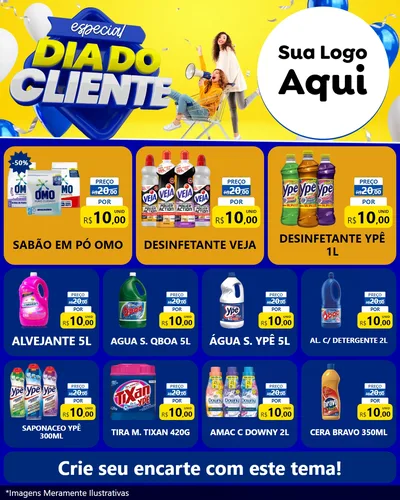 Modelo de Rede Social para Feed Instagram com o tema Especial Dia do Cliente para Produtos de Limpeza