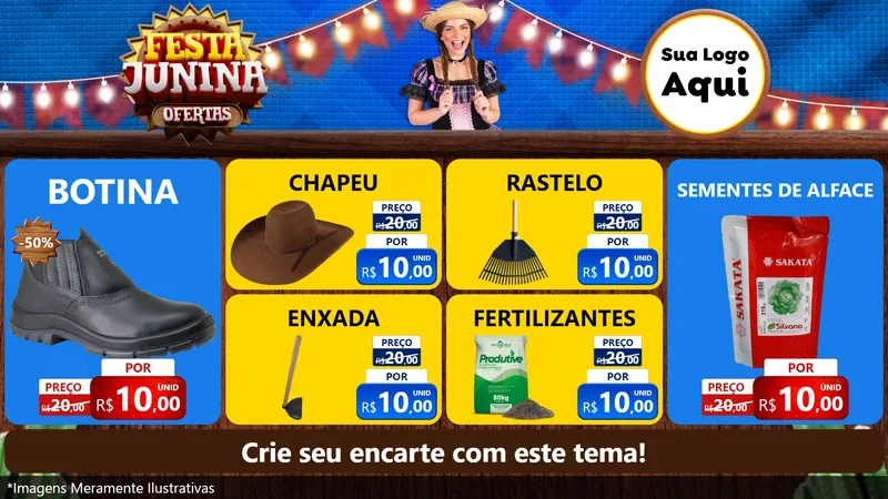 Modelo de TV para TV Horizontal com o tema Festa Junina Ofertas para Agropecuária