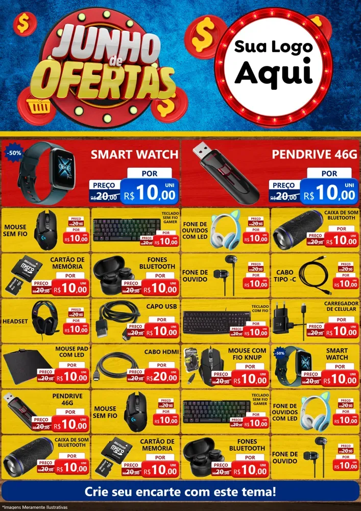 Modelo de Encarte para Encarte A4 Vertical com o tema Junho de Ofertas para Informática
