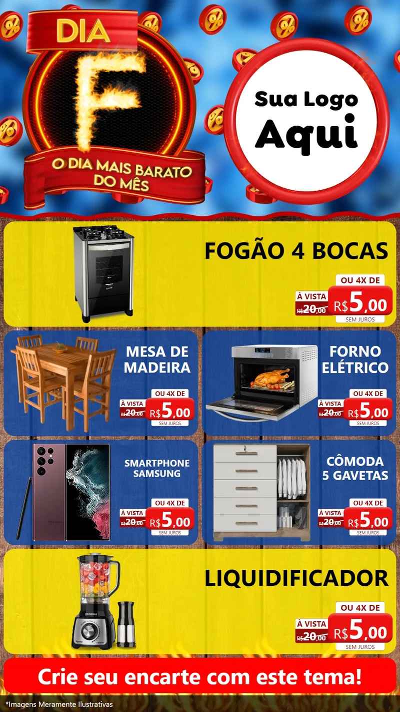 Modelo de TV para TV Vertical com o tema Dia F - O Dia Mais Barato Do Mês para Móveis e Eletro
