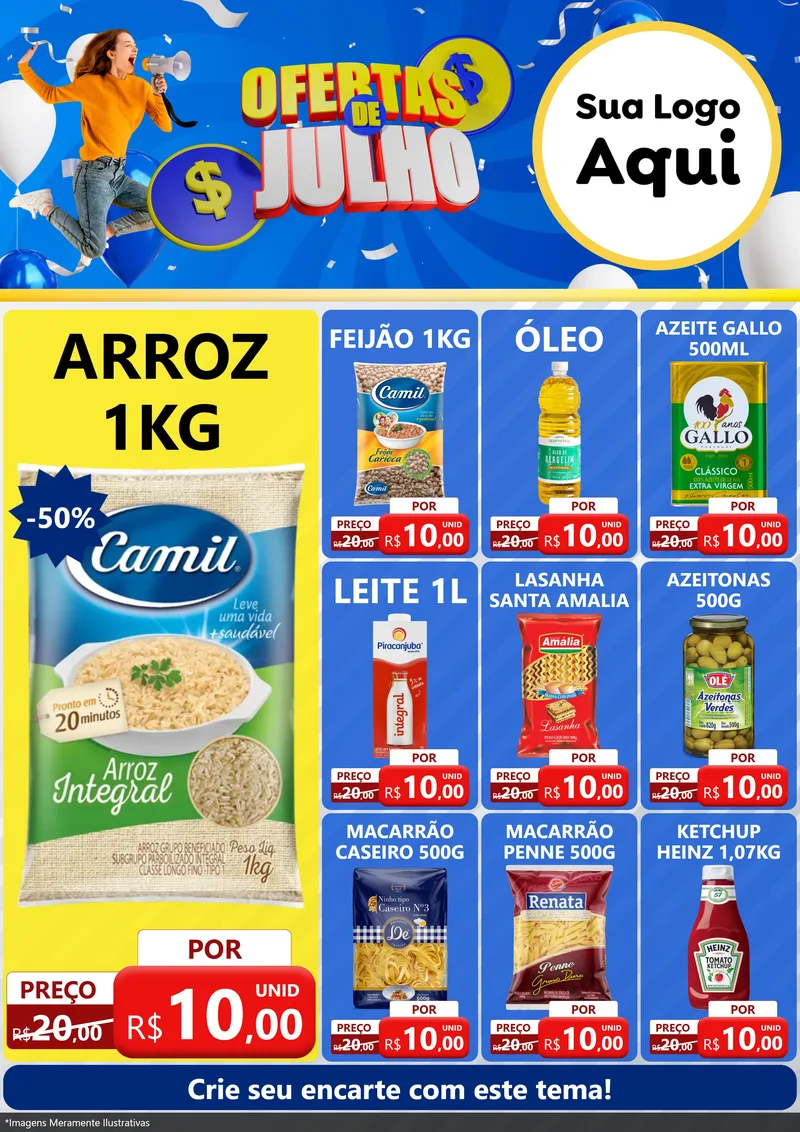 Modelo de Encarte para Encarte A4 Vertical com o tema Ofertas de Julho para Supermercado