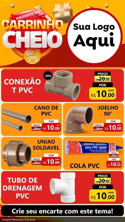 Modelo de TV para TV Vertical com o tema Promoção carrinho cheio para Tubos e conexões