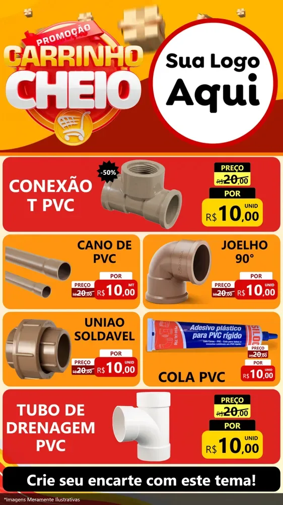 Modelo de TV para TV Vertical com o tema Promoção carrinho cheio para Tubos e conexões