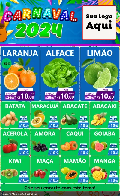Modelo de Encarte para Encarte Grande com o tema Carnaval 2027 para Hortifrúti