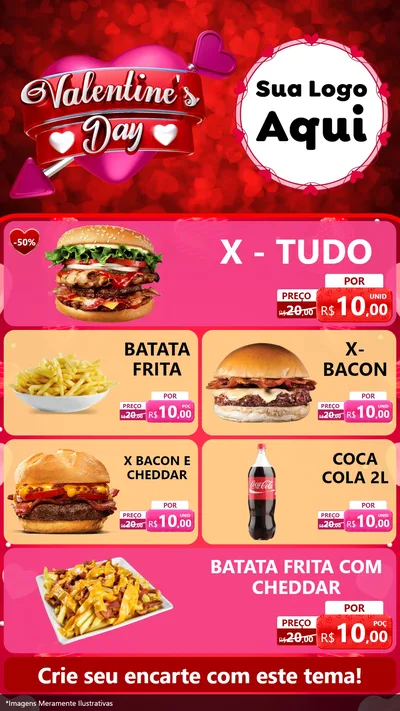 Modelo de TV para TV Vertical com o tema Valentine's Day para Hamburgueria