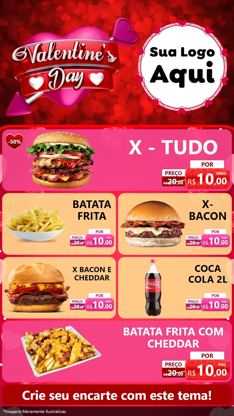 Modelo de TV para TV Vertical com o tema Valentine's Day para Hamburgueria