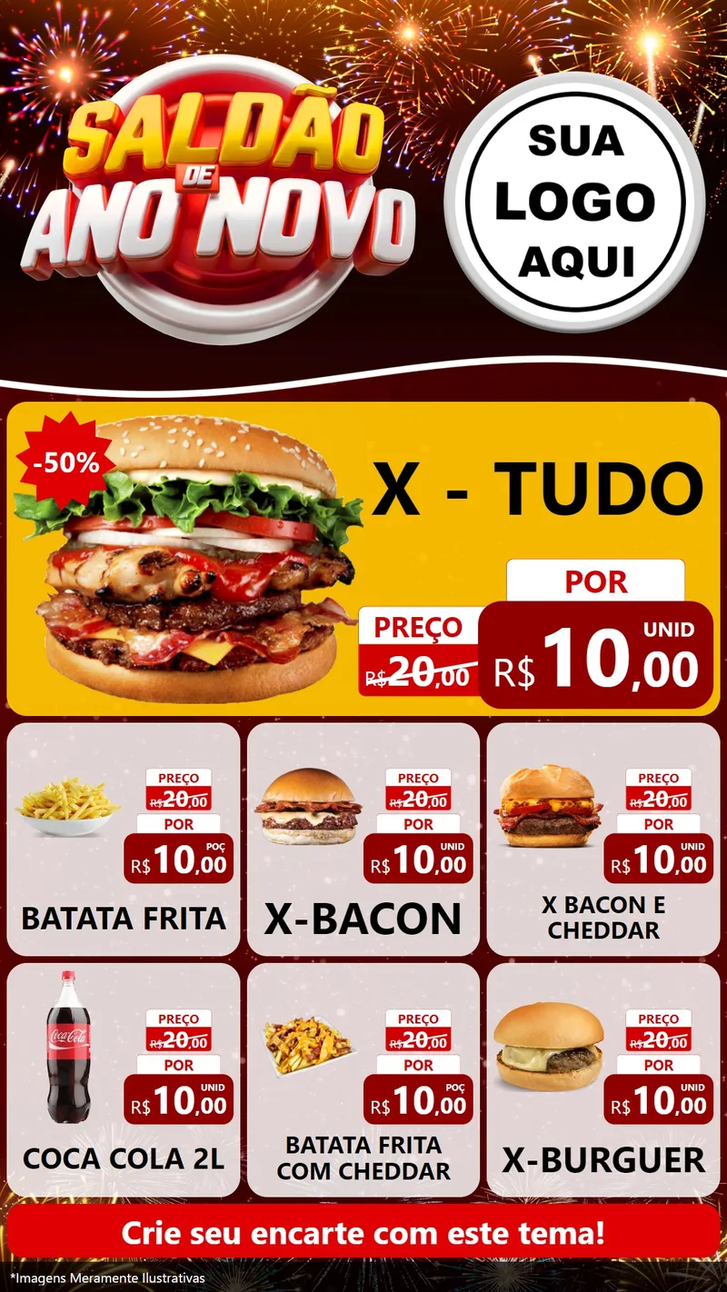 Modelo de Rede Social para Stories com o tema Saldão de Ano Novo para Hamburgueria