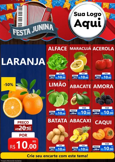 Modelo de Encarte para Encarte A4 Vertical com o tema Festa Junina para Hortifrúti