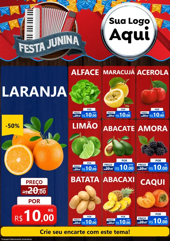 Modelo de Encarte para Encarte A4 Vertical com o tema Festa Junina para Hortifrúti