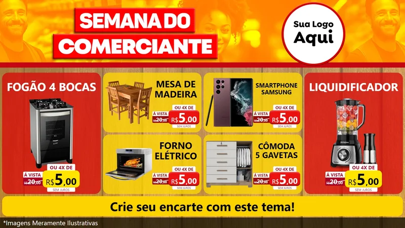 Modelo de TV para TV Horizontal com o tema Semana do Comerciante para Móveis e Eletro