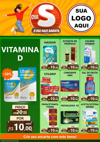 Modelo de Encarte para Encarte A4 Vertical com o tema Dia S - O Dia Mais Barato para Farmácia