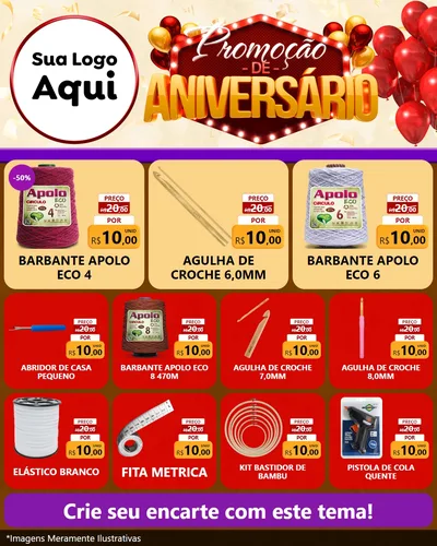 Modelo de Rede Social para Feed Instagram com o tema Promoção de Aniversário para Armarinho e Aviamentos