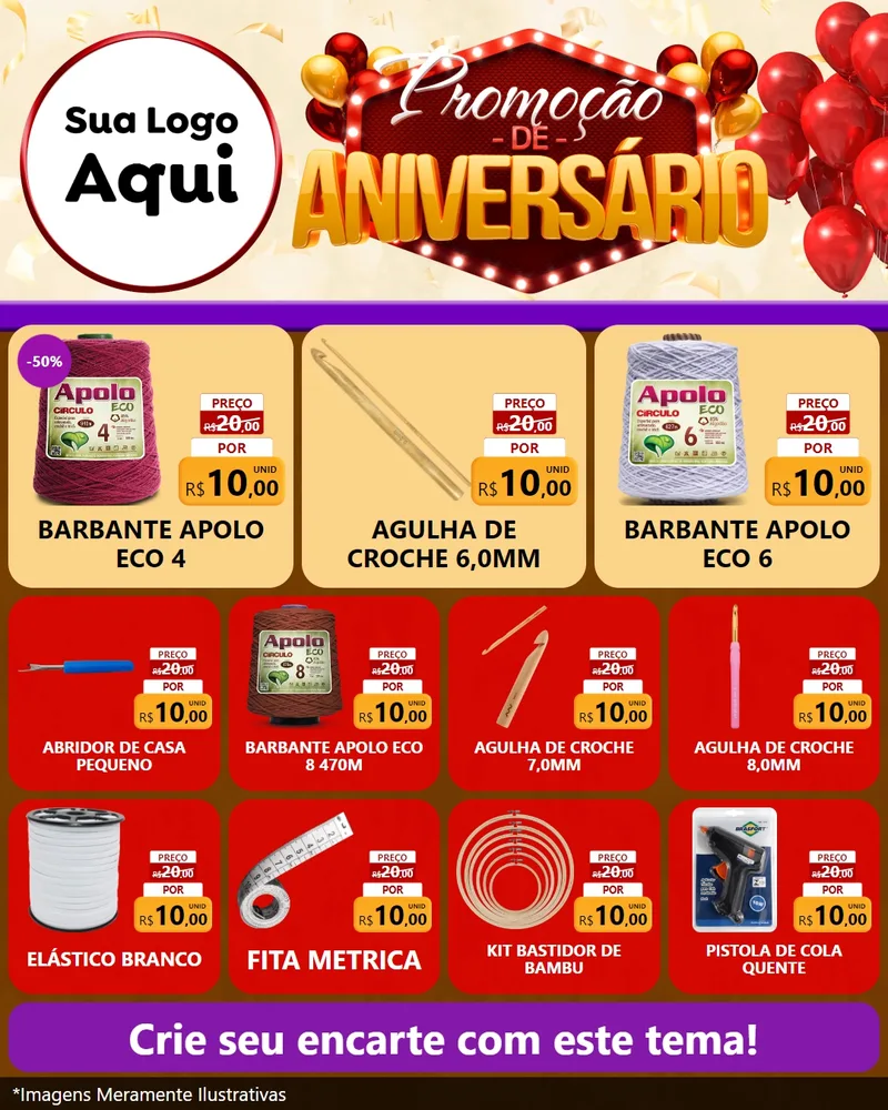 Modelo de Rede Social para Feed Instagram com o tema Promoção de Aniversário para Armarinho e Aviamentos